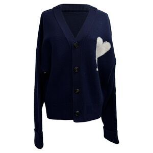 Ami De Coeur Cardigan in Navy Blue Wool
